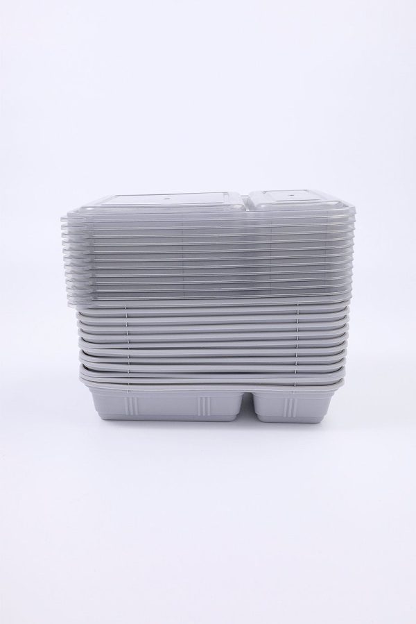 24 PC 2 Section Rectangle Meal Prep Set (12 trays and 12 lids) Charcoal Hot on Sale - Image 2