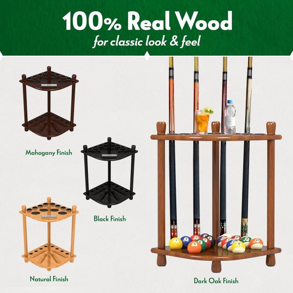 ISZY Billiards Pool Stick Holder Wood Stand, Holds 8 Billiard Sticks, a Full Set of Balls & Includes 4 Score Counters Online - Image 3