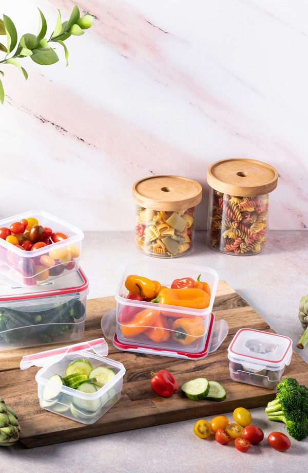 10-Piece Square Locktops Container Set: 120ml, 400ml, 740ml, 1290ml, 2060ml, Red, 12 Pack Discount - Image 2