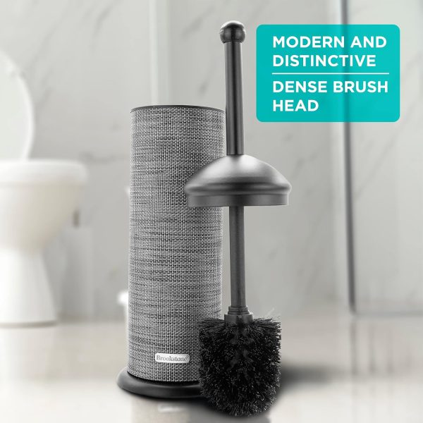 Metallic Toilet Brush with Holder, Long Handle for Deep Bowl Cleaning, Leakproof Inner Container, Wolf Gray Fashion - Image 3