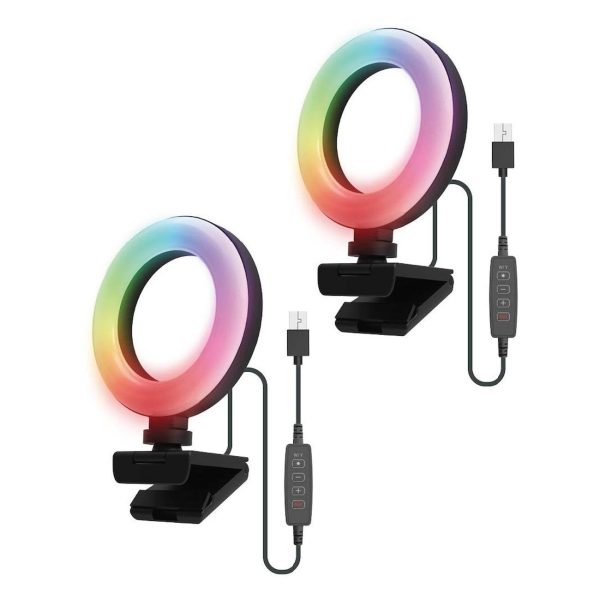 Digipower 4.5  Clip-On Laptop RGB Video Ring Light, 7 Color & 11 Special Effects W Full Remote Control, 2 Pack Discount